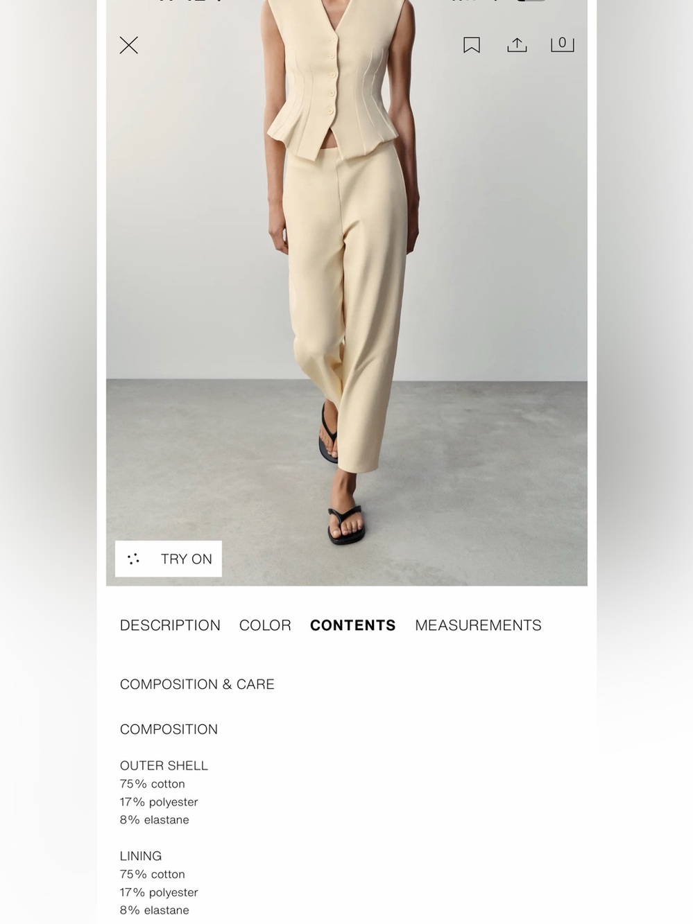 ZARA Vest and Barrel Leg pants set in Oyster-White Size Medium - Picture 6 of 10
